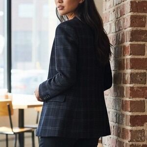 Talbots Petites Black Windowpane Plaid Wool Blend Collarless Blazer Jacket 2P